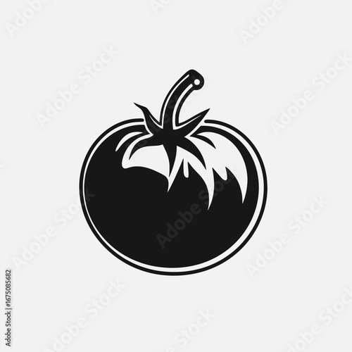 Ripe, juicy tomato with defined stem isolated as a simple silhouette