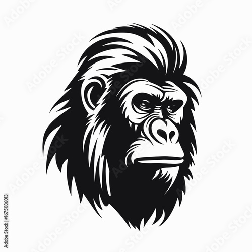 Powerful gorilla with majestic gaze depicted in bold vector style silhouette