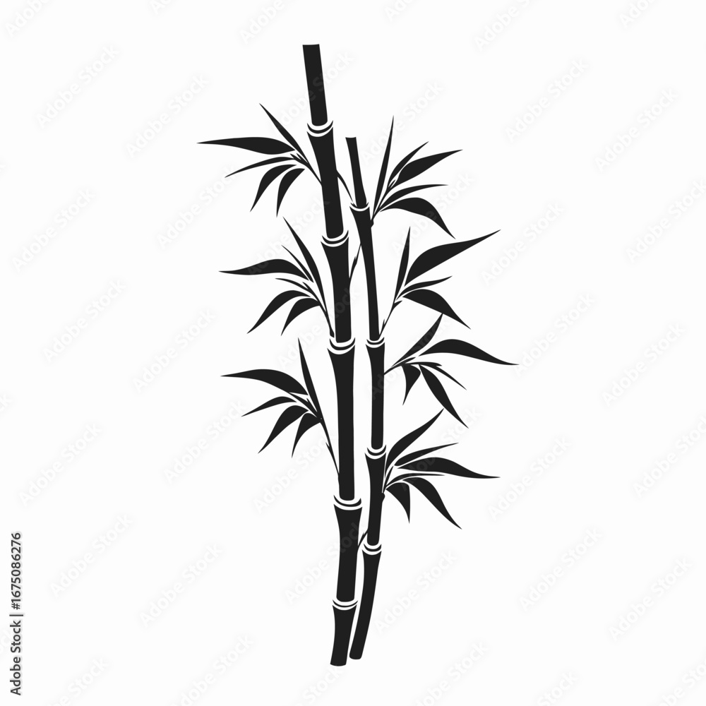 Obraz premium Elegant botanical black bamboo stems with lush leaves detailed minimal silhouette