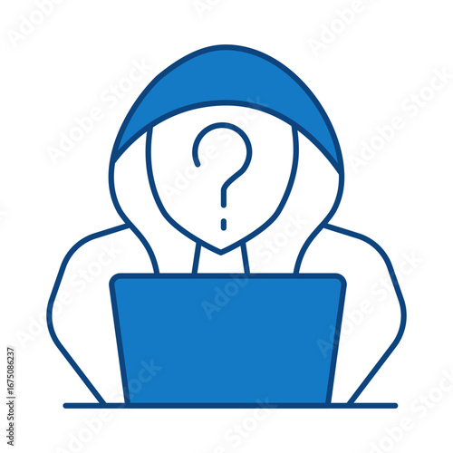 Hacker Blue Line Icon. Question Mark, Thinking, Asking, Answer, Help Editable Stroke Vector Illustration