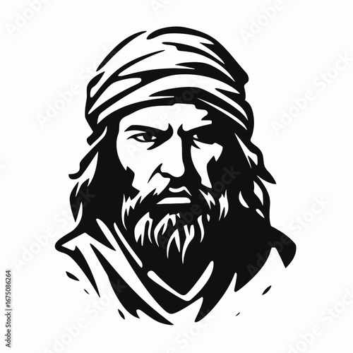 Mysterious man with beard and turban in striking black and white silhouette