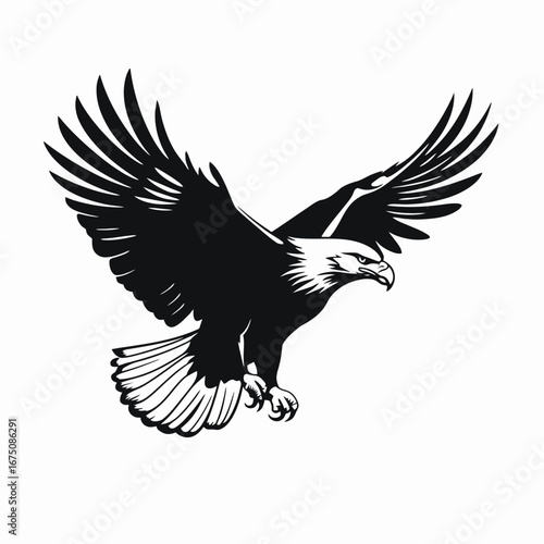 Majestic eagle soars with powerful wings, a striking black vector silhouette