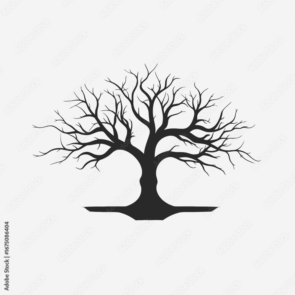 Obraz premium Majestic leafless tree casting long shadow, symbolizing winter season silhouette