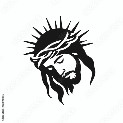 Jesus Christ wearing thorns head vector religious symbol black silhouette