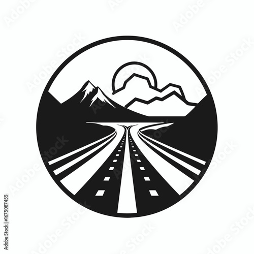 Mountain road stretches into the sunset, a nature scene silhouette