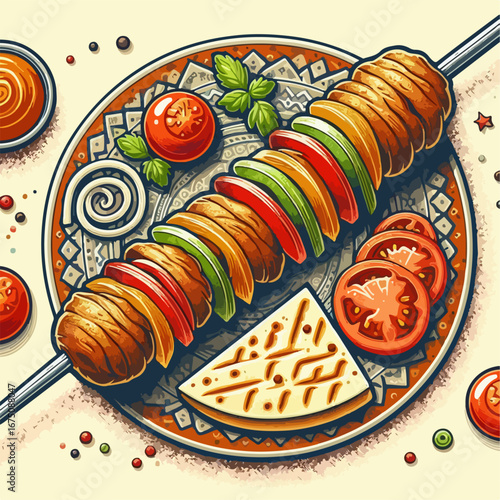 illustration of a kebab full of vegetables 