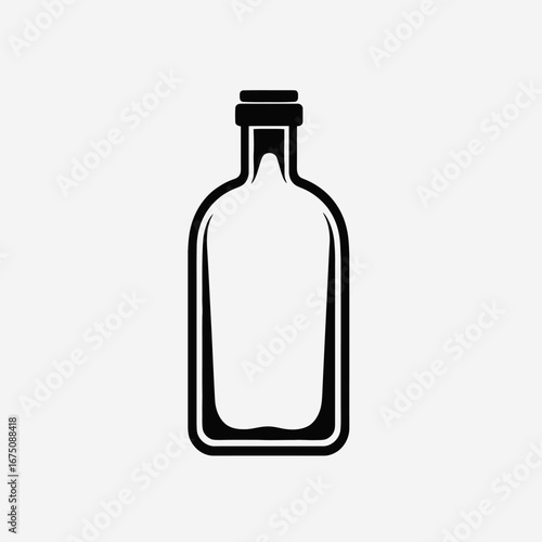 Clean bottle illustration, minimalist design, black and white simple liquor silhouette