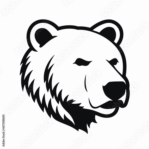 Bold bear head design rendered in simple black and white silhouette
