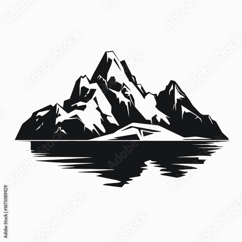 Majestic mountain range with water reflections displayed in bold graphic silhouette
