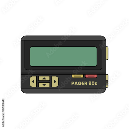Colored vector illustration of a 1990s pager. Retro beeper design representing vintage communication technology.