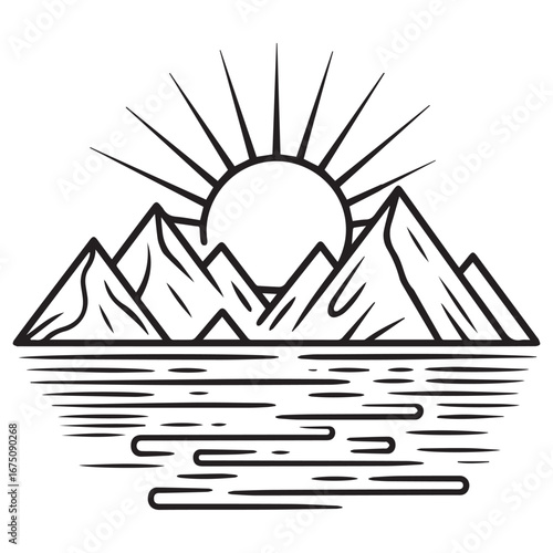 Sunset over Mountain Landscape with Reflection