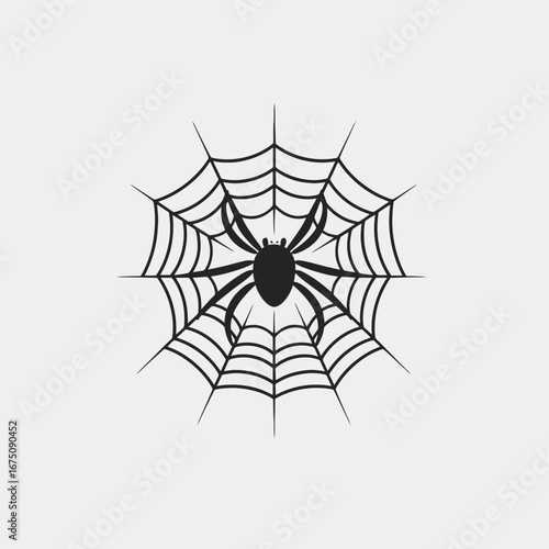 Spooky spider web design with black insect body silhouette art vector