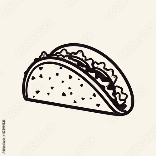 Hand drawn appetizing tasty taco, a vibrant culinary delight in monochrome silhouette