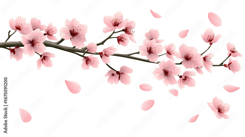 Fototapeta premium Cherry blossom branch with blooming Sakura. Realistic watercolor cherry flower