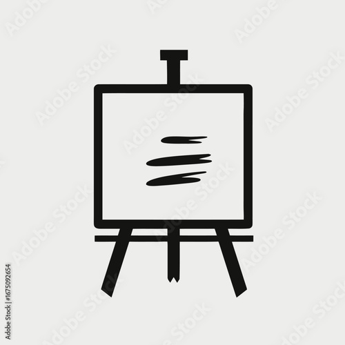 Isolated art easel with canvas and brush strokes, vector drawing silhouette