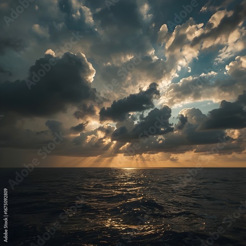 Golden Storm Over Ocean