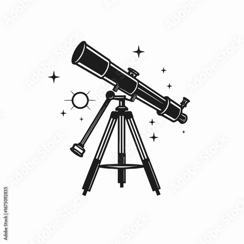Stargazing adventure with a vintage telescope and celestial objects silhouette