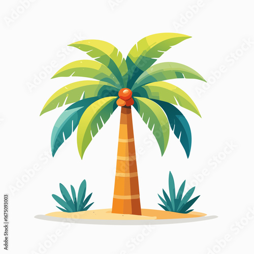 Colorful Palm Tree Illustration On White Background