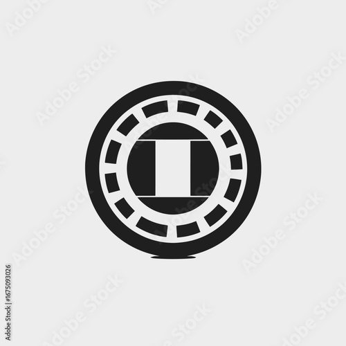 Graphic casino chip art design with black and white casino silhouette