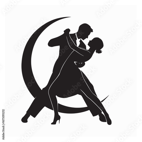 Romantic Tango Dance Logo Vector Design of Dancing Couple on white background