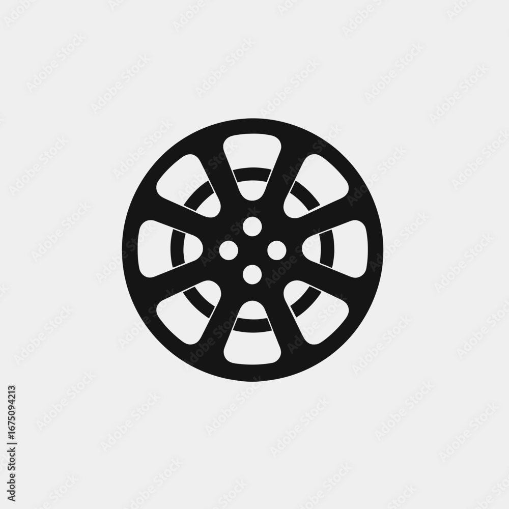 Fototapeta premium Bold black film reel minimal graphic representation against white background silhouette