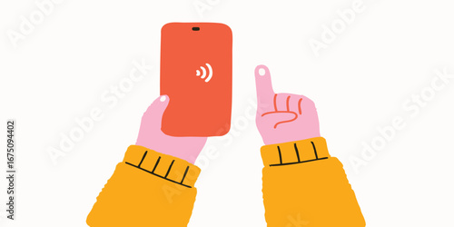 Modern Technology: A hand holding a smartphone with a contactless payment symbol, illustrating seamless digital transactions.