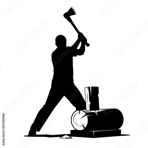 silhouette of a man with a axe cutting wood