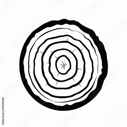 Bold tree rings reveal unique growth patterns depicted in stark silhouette