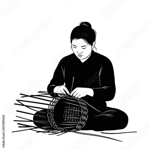 woman making basket