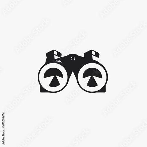 Detailed optical instrument with two eyepieces in black and white silhouette