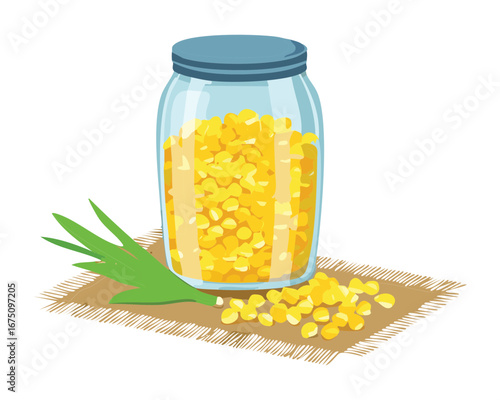 A large jar of golden corn kernels, perfect for a modern design related to healthy eating - Vector Illustration
