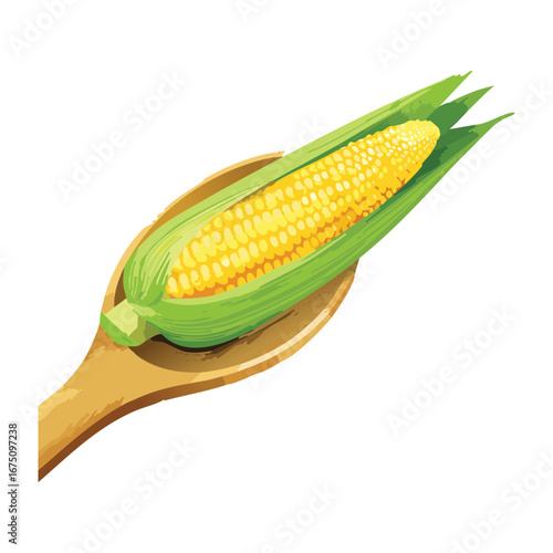 Fresh sweet corn cob with green husks, a healthy and vibrant harvest from the farm - Vector Illustration