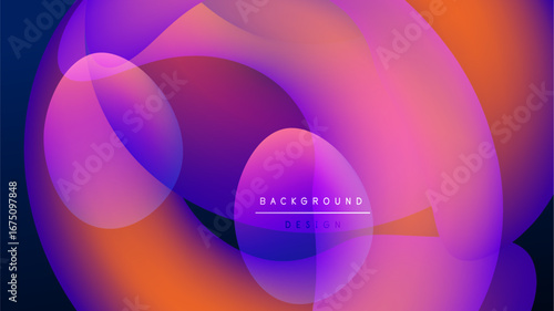 Abstract fluid shapes overlap, creating vibrant gradients. Purple, orange, blue hues blend against dark backdrop. Modern design element.
