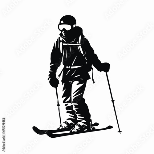Skilled skier pauses for the challenge, creating an exciting sport silhouette