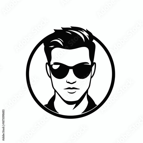 Confident man portrait with sunglasses and stylish hairstyle, black silhouette