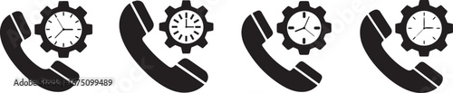 Telephone and clock gear vector illustration symbolizing customer support, service time management, technical assistance, communication, business helpline, and efficiency in modern technology