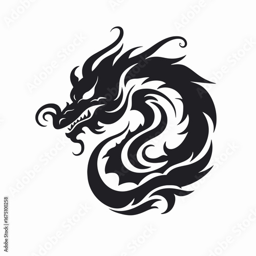 Bold and stylized, the dragon is powerful animal head creative silhouette