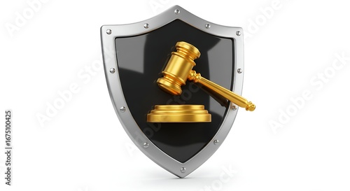 Shield with Golden Gavel Justice Law Emblem