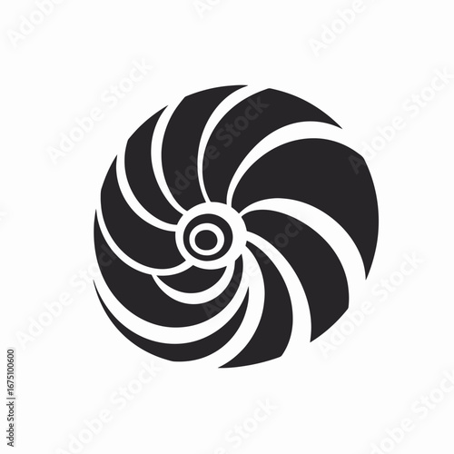 Minimalist abstract nautilus shell black and white vector art silhouette