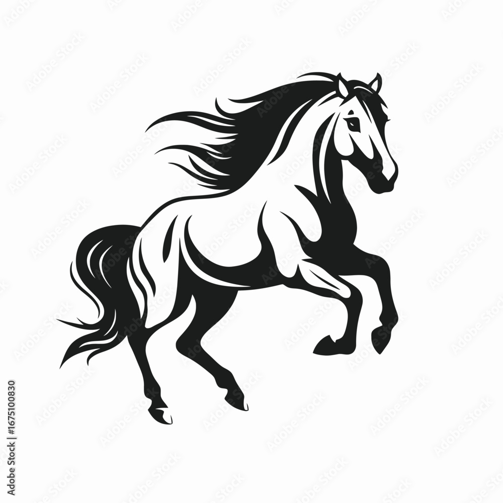 Obraz premium Powerful black horse rearing up on its hind legs in silhouette