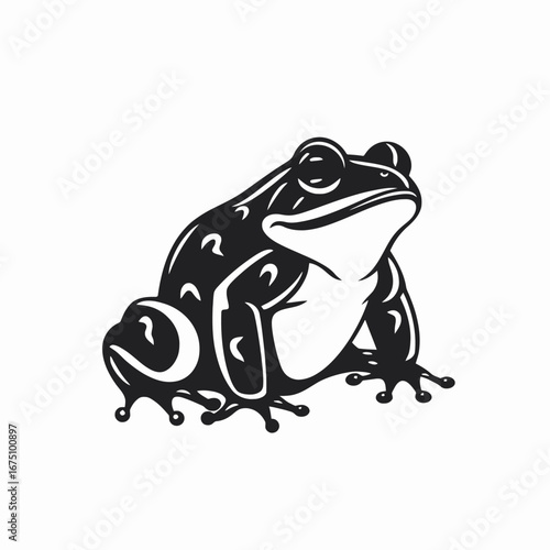 Seated amphibian staring ahead rendered as a stylized graphic vector silhouette