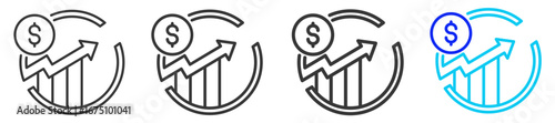 Revenue Growth Icon Set Collection in Creative Outline Style for Business Featuring Multiple Thickness Variations Perfect for Finance Marketing Strategy and Analysis