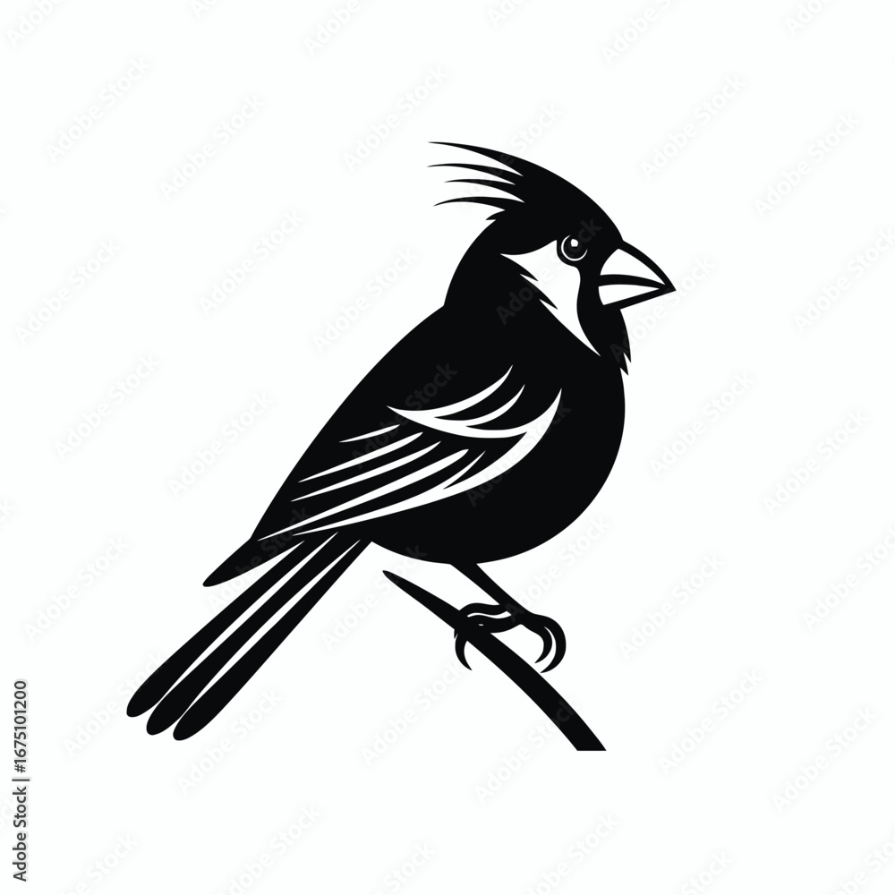 Obraz premium Striking graphic rendering of a cardinal bird standing on branch, pure silhouette