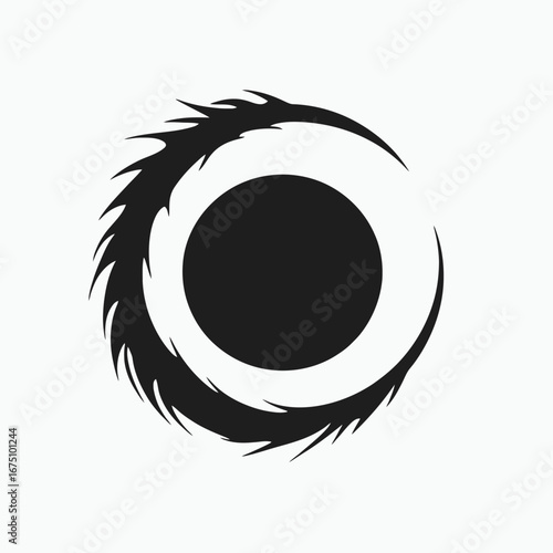 Abstract sharp circle vector design element, spiky, black and white silhouette
