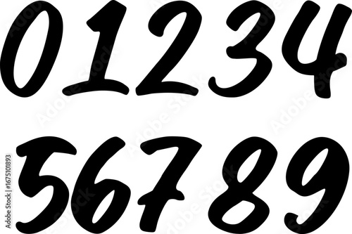 A bold handwritten brush number set 0-9 in EPS format. Perfect for posters, logos, invitations, labels, creative typography, and modern graphic design projects.