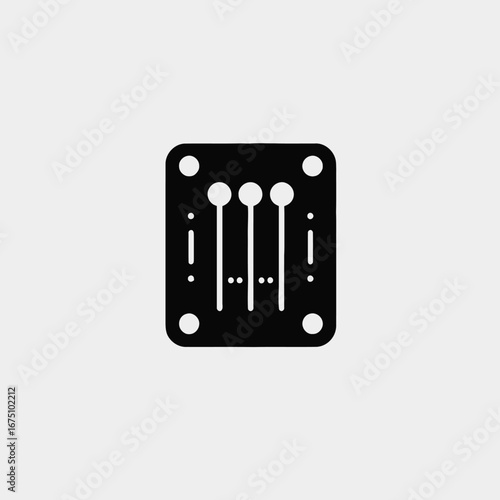 Mixer equalizer controls shown for audio adjustments forming a bold music silhouette