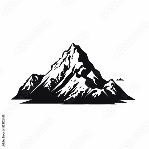 Majestic mountain range with prominent peaks shown as a stark black silhouette