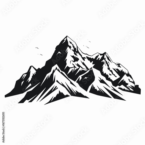 Majestic peaks in black and white create a dramatic mountain range silhouette