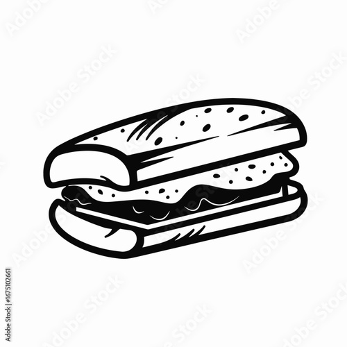 Delicious sandwich sketch with fresh ingredients vector line art silhouette