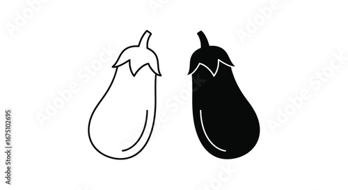 Eggplant Icon Set. Line and Glyph Style Vector Illustration.

